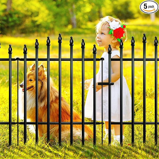 Metal Garden Fence 32" H x 24" W 5 Panels (4 Panels + 1 Gate) 10 Ft Total, Rustproof Animal Barrier No Dig Decorative Fencing for Dogs, Pet, Yard & Patio, Easy Installation