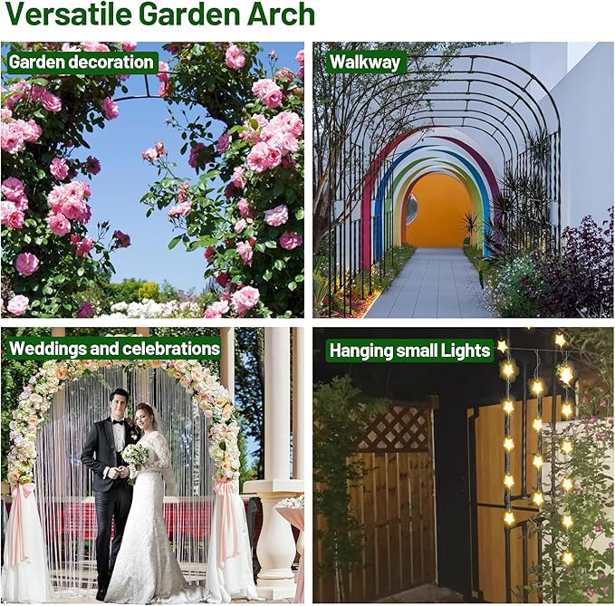 Half Garden Arch Trellis, Trellis Arch for Climbing Plants Outdoor, 7.9FT MetalGarden Arbor, Garden Trellises for Patio Lawn Backyard, Large Garden Archway Decoration Black 47.2" x 94.5in