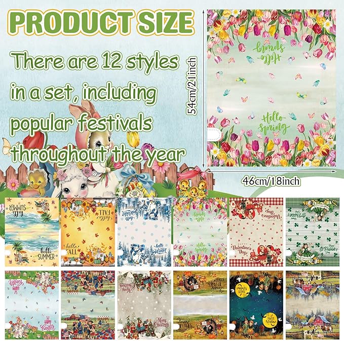 12 Pcs Vintage Seasonal Gnome Mailbox Covers Magnetic Standard Size 18 x 21 Inch Halloween Thanksgiving Winter Christmas Magnetic Mailbox Covers for Garden Yard Outdoor Decor