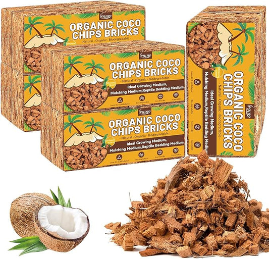 Legigo 10 Pack Coco Coir Chips for Plants- 11 LB 100% Organic Coconut Chips Brick Potting Mix with Low EC & PH Balance, Coconut Husk Substrate Coco Husk Mulch for Garden, Planting, Orchid and Soil Mix