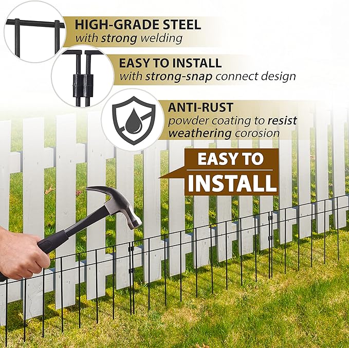 21 Pack - 17"x12" Animal Barrier Fence, 30Ft(L) No Dig Fence for Dogs with Strong Snap Connect, 4 Gauge Black Powder Coated Steel, Dog Rabbits Fence Barrier for Outdoor Landscaped Yard