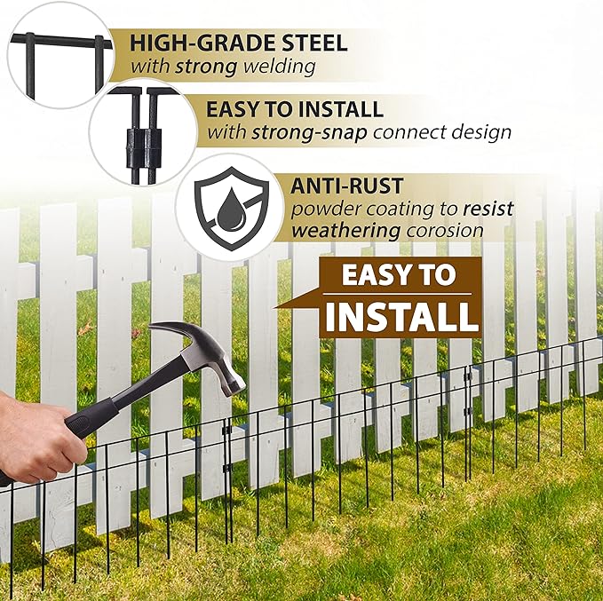 15 Pack - 17"x12" Animal Barrier Fence, 21Ft(L) No Dig Fence for Dogs with Strong Snap Connect, 4 Gauge Black Powder Coated Steel, Dog Rabbits Fence Barrier for Outdoor Landscaped Yard