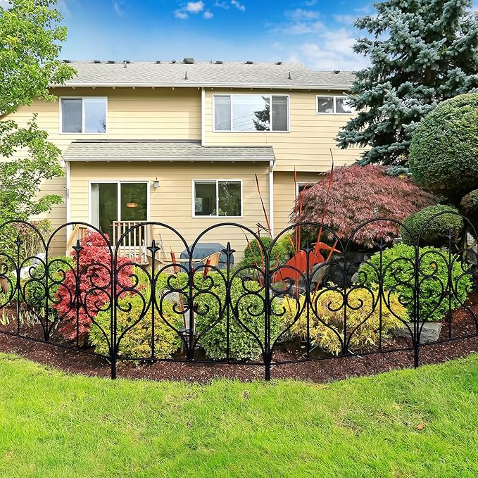 Decorative Garden Fence 32 in (H) x 10 ft (L) Outdoor Rustproof Metal Dog Pet Fence Animal Barrier, Garden Fencing Panel Border for Yard Patio Flower Bed