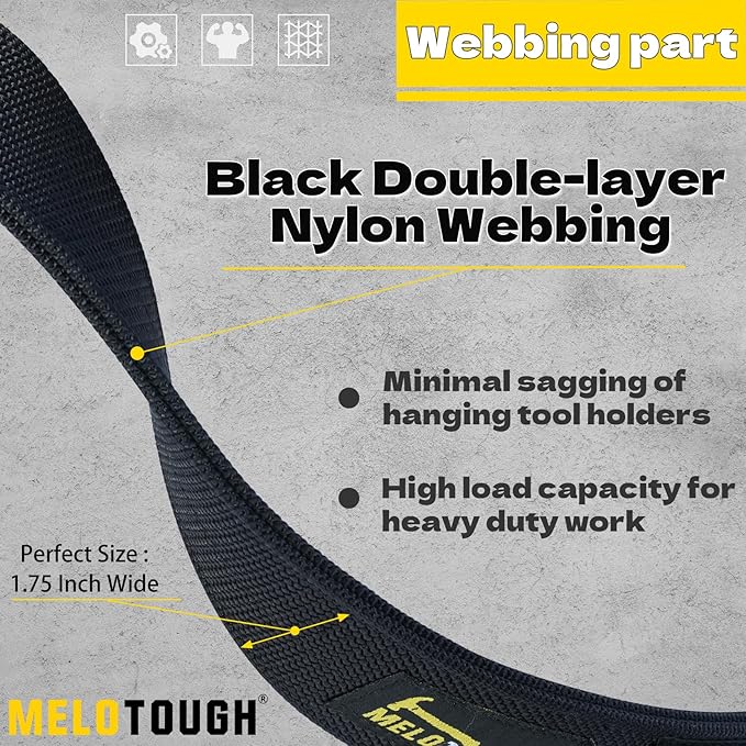 MELOTOUGH Modular EDC Tool Belt - 1.75 Inch Adjustable Black Nylon Work Belt with Metal Buckle,Electrician Tool Belts for Men
