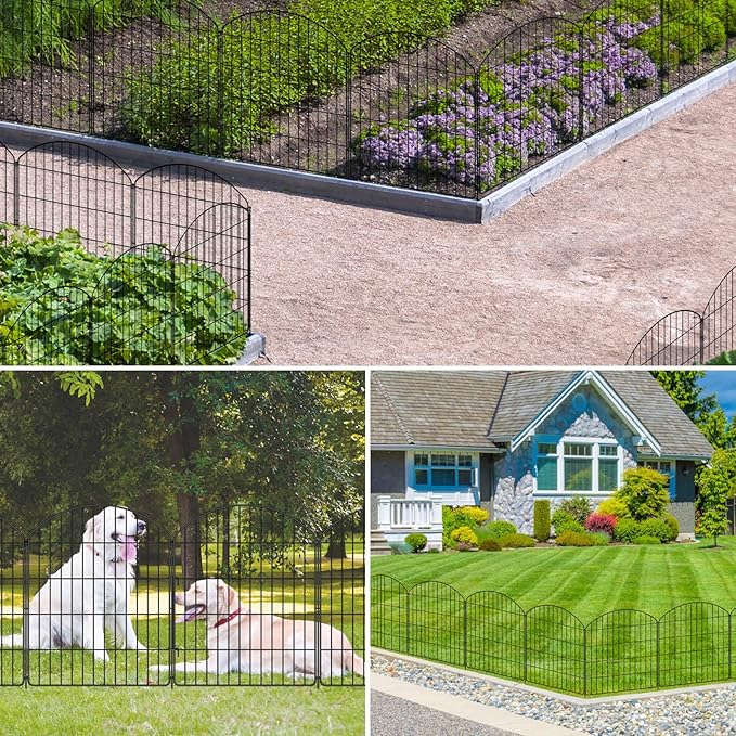 Garden Fencing Animal Barrier 12Pcs, 10 Panels + 2 Gate, 30in (H) x 23.6ft (L), No Dig Fence, Rustproof Metal, Flower Edging for Yard & Patio Outdoor Landscape, Arched