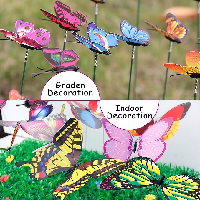 50PCS Butterfly Decorations, 11.8 inch Butterfly Stakes Ornaments Artificial Waterproof Colorfuli Butterflies for Flower Bouquet Outdoor Indoor Yard Art Patio Plant Pot Flower Bed Home Décor