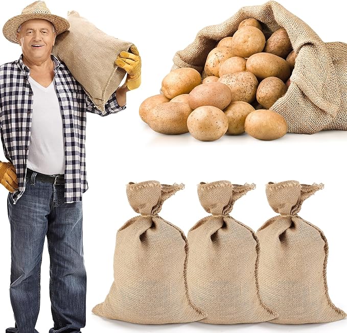 ANPHSIN 4Pcs Breathable Natural Burlap Bags - 16"x24" Reusable Thicken Jute Potato Onion Food Storage Sacks with Rope