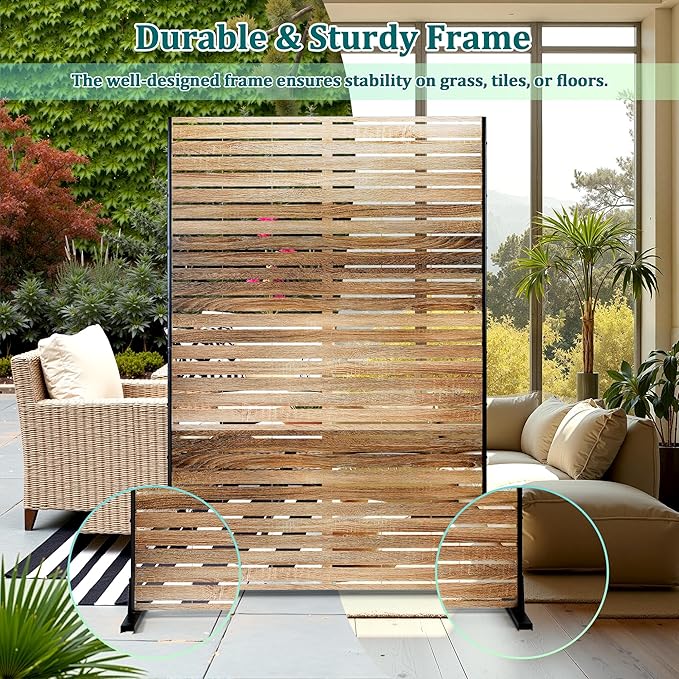 Metal Privacy Screen Outdoor Privacy Screen, Freestanding Fence Panel for Outside, 72''H×47''W, Decorative Screen Panel for Backyard/Patio/Deck