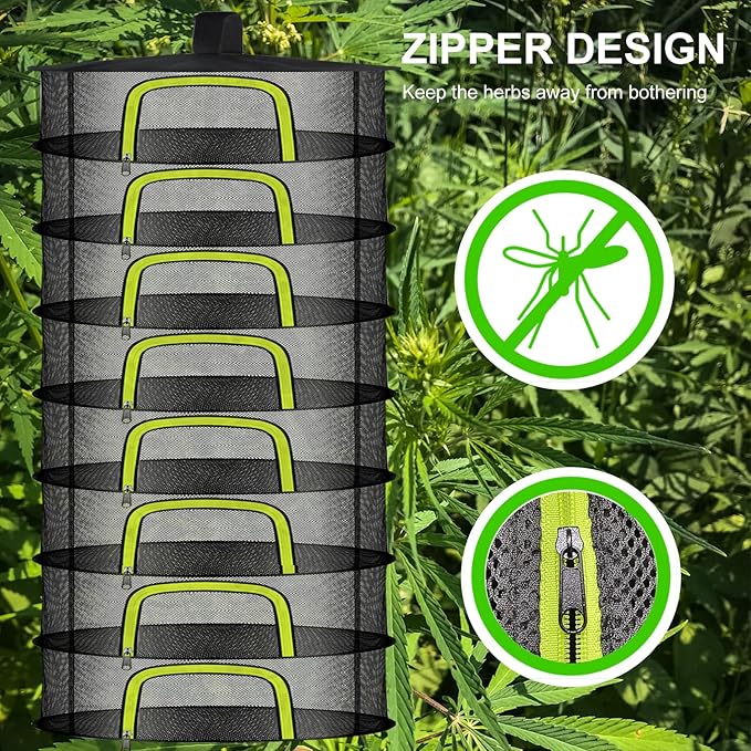8 Layer Herb Drying Rack, Herb Drying Rack Hanging Mesh, Foldable Grass Drying Rack With U-Shaped Zipper, Garden Scissors, Hooks, For Drying Herbs Plants, Flowers, Fruits, Food(8 Layers-23.62'')