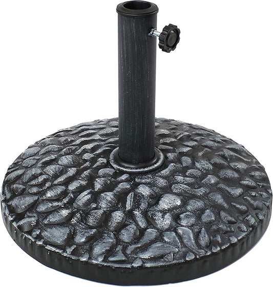 Sunnydaze 23lb Polyresin Patio Umbrella Base - Heavy-Duty Round Resin Outdoor Market Umbrella Stand for Outside - 18-Inch - Gray - Pebble Texture