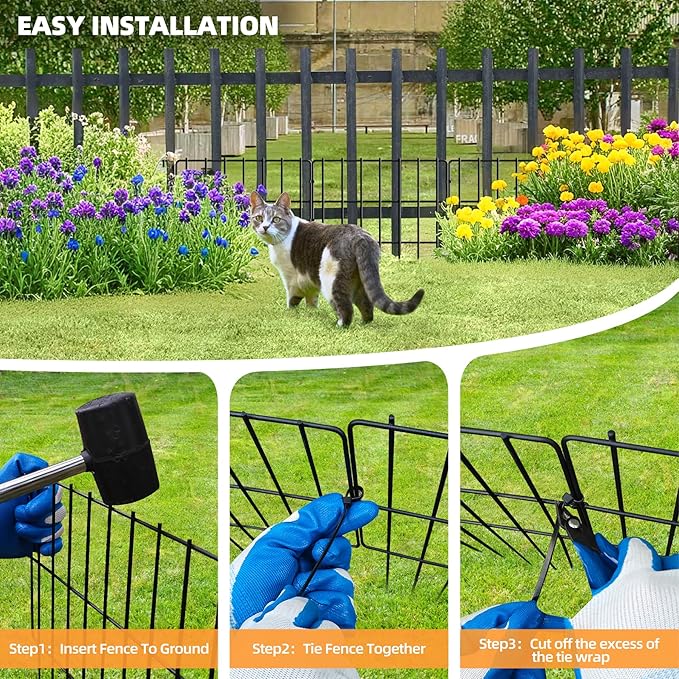 KYATE Garden Fence Animal Barrier, 30 Panels No Dig Fence 42.5ft(L) x13in(H), Rustproof Metal Defense Border, Dogs Rabbits Blocker Fence for Outdoor Yard & Patio
