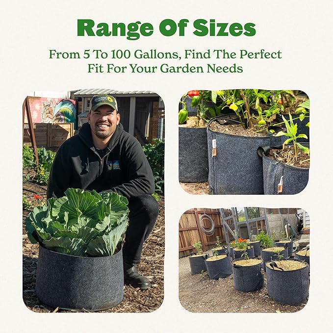 Epic Gardening Grow Bags with Handles (Unlined) - Heavy Duty Fabric Pots for Vegetables, Herbs & Flowers - Breathable Cloth Planters for Indoor & Outdoor Gardening, Moisture Retaining (5, 25 Gallon)