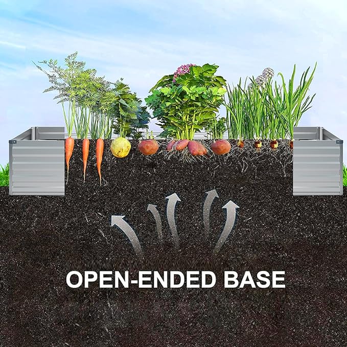MGNO 2pcs 12x4x1FT Galvanized Raised Garden Bed-Outdoor Planter Box for Vegetables-Metal Garden Bed,RRectangle Planting Box for Herb,Flower
