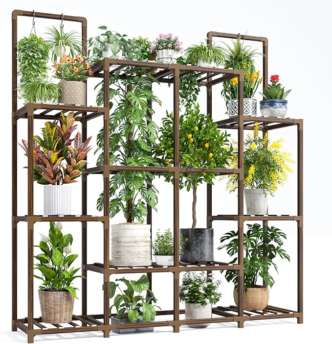EnHomee Plant Stand Indoor Tall Plant Stand Outdoor Large Wood Plant Shelf Indoor for 14 Pots Plants,4-tiers Plant Holder for Patio Living Room Gardening Balcony 44.8" Wx47.2 Hx11.78 D