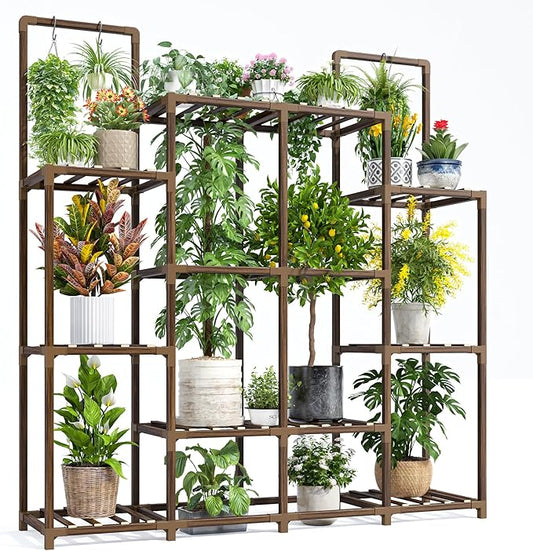 EnHomee Plant Stand Indoor Tall Plant Stand Outdoor Large Wood Plant Shelf Indoor for 14 Pots Plants,4-tiers Plant Holder for Patio Living Room Gardening Balcony 44.8" Wx47.2 Hx11.78 D