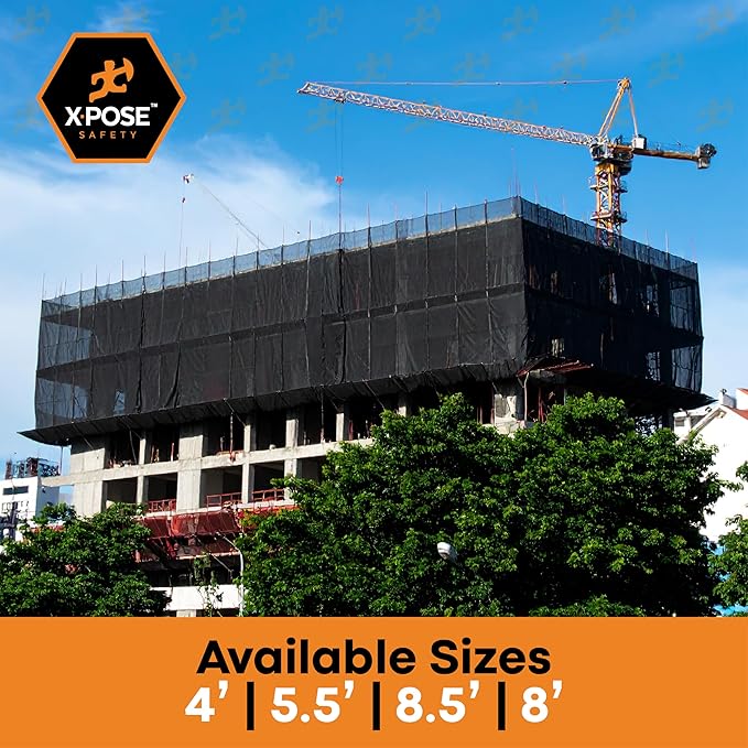 Xpose Safety Construction Safety Debris Netting - 150 Ft Temporary Material Roll, 1/4" Mesh Scaffold Net Enclosure, Visibility Barrier, Fencing Roll, Heavy Duty Fire Retardant 4 ft x 150 ft, Black