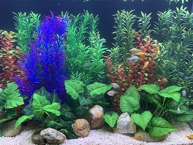BEGONDIS 2 Pcs Artificial Water Plants, Fish Tank Aquarium Decorations, Made of Soft Plastic