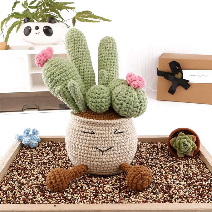 Crocheted Cactus Plants, Hand-Knitted Cactus Decoration Positive Emotional Encouragement Gifts, Creative Plant Decorations Gifts Classroom Office Desktop Decoration (Pink)
