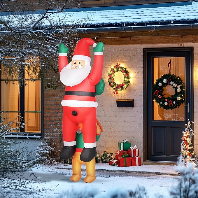 Outsunny 7FT Hanging Christmas Inflatable Santa with Dog, Christmas Blow Up Decoration with Built-in LED Lights for Garden, Indoor Outdoor Home Decor
