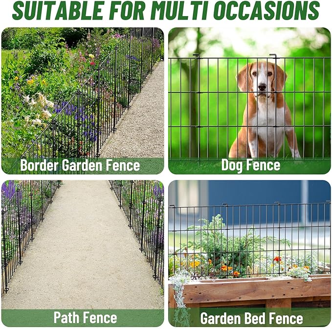 25 Panels Animal Barrier Fence - No Dig Rustproof Metal Garden Fencing, 17in H x 27ft L, Decorative Outdoor Fence for Rabbits Dogs, Durable Protection for Flower Beds and Patios