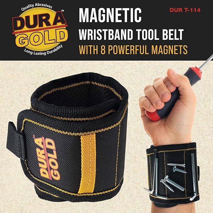 Dura-Gold Magnetic Wristband Tool Belt - Nylon Wrist Strap, Powerful Magnets for Holding Fasteners, Screws, Nails, Nuts, Bolts, Drill Bits - Mechanic, Construction, DIY Gadget, Birthday Gift Men, Dads