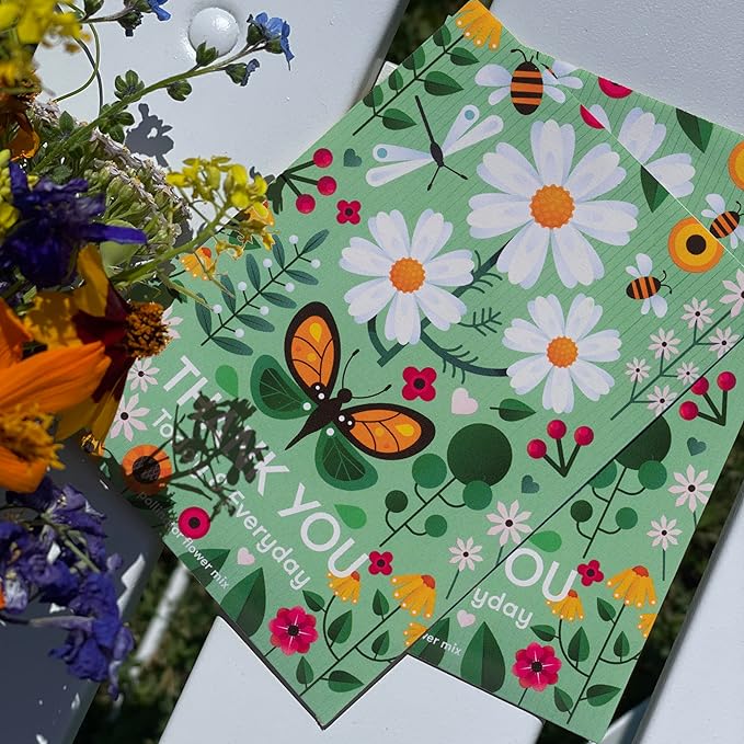 Bentley Seed Co. Thank You Packet - Pollinator Flower Mix - 25 Seed Packets - Perfect Eco-Friendly Thank You Gift - Non GMO Seeds, Green