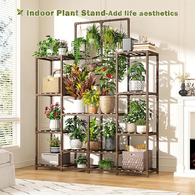 EnHomee Plant Stand Indoor Tall Plant Stand Outdoor Large Wood Plant Shelf Indoor for 18 Pots Plants,4-tiers Plant Holder for Patio Living Room Gardening Balcony 45" Wx62.1 Hx11.78 D