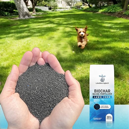 LakeDew Biochar Lawn Fertilizer 16‑0‑8 – Moisture Retention & Microbial Boost – Fix New Construction or Sandy Soils – Eco‑Friendly, Covers 2,500‑6,000 sq ft (19.6lb)