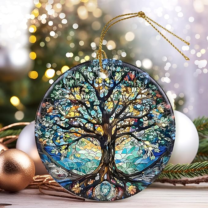 Colorful Ceramic Tree of Life Christmas Ornament, Tree of Life Ornaments for Christmas Tree, Holiday Decorations, Christmas Decor, Tree of Life Gifts, Christmas Ornament Gift Ideas - Pattern A