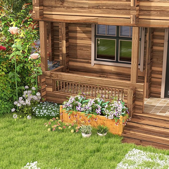 S AFSTAR Wooden Raised Garden Bed, Outdoor Rectangular Plant Box W/Drainage Holes, Wood Raised Planter for Vegetable Fruit Flower, Rise Planter Container for Yard Patio Garden 43.5" L x 16" W x 14" H