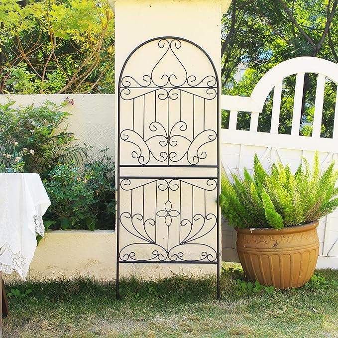 Trellis for Climbing Plants 59" H x 22" W Metal Unique Design Decorative Garden Structure Weather-Resistant Lattice Outdoor Decor Flowers Roses Vine Ivy Clematis Black Coating 1 Pack