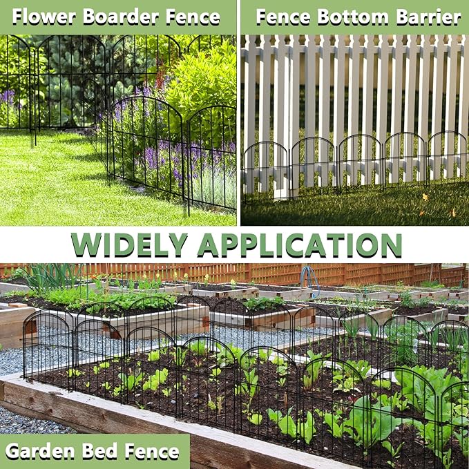 21in(H) x 10ft(L) 10 Panels Garden Fence Animal Barrier No Dig, Rustproof Arched Small Metal Fencing, 1.5in Gap Fence Border, Outdoor Decorative Fence for Yard Dogs Rabbits