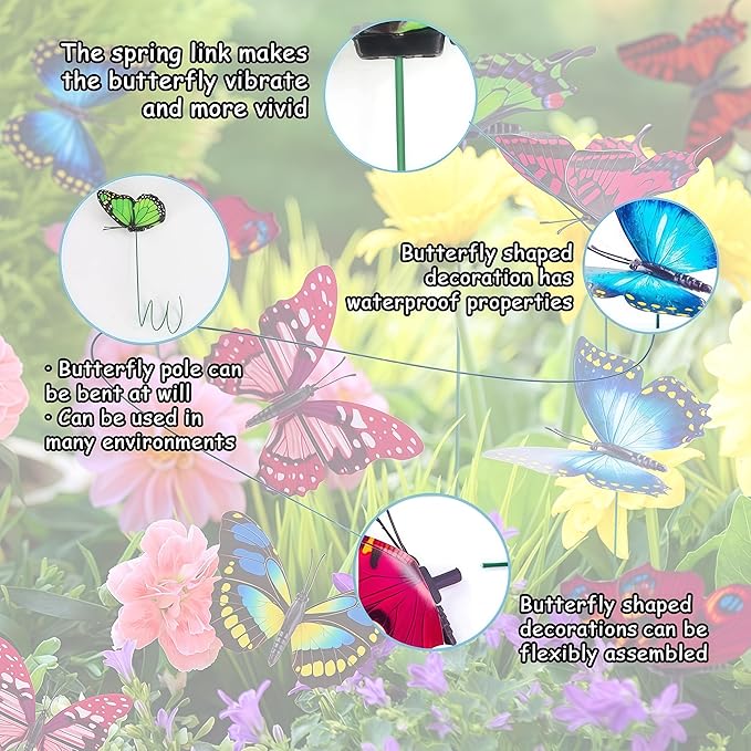 50PCS Butterfly Decorations, 11.8 inch Butterfly Stakes Ornaments Artificial Waterproof Colorfuli Butterflies for Flower Bouquet Outdoor Indoor Yard Art Patio Plant Pot Flower Bed Home Décor