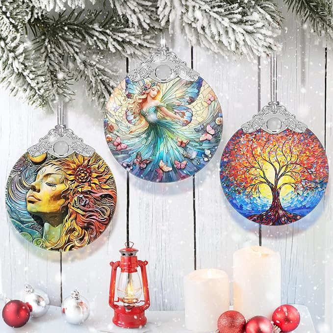 Stained Glass Hanging Decor - Fairy Christmas Ornament - Gifts for Friends, Sisters