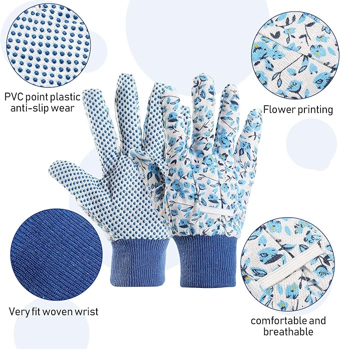 Geiserailie 4 Pairs Garden Gloves with Soft PVC Dots Women Working Yard Gloves for Yard Cleaning,Fishing,Gardening,Weeding,Planting,Watering