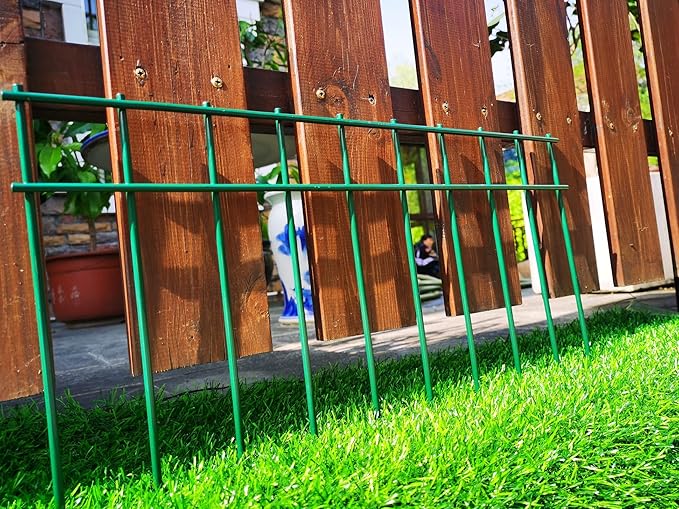 Adavin No Dig Animal Barrier Fence Green Garden Fences, 10 Pack 20 in(L) X10 in(H) Dog Under Fence Barriers, 2 Inch Gap for Dog Rabbits Fences Panel Ground Stakes for Outdoor Patio. Total 17 Ft(L)