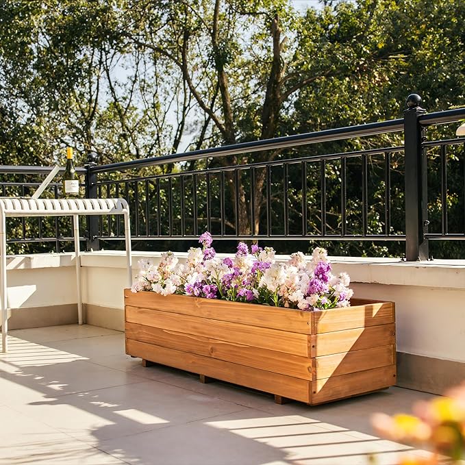 Wooden Raised Garden Bed Planter Box – Fir Wood Outdoor Vegetable, Herb & Flower Box with Drainage Holes – 47.24"x15.75"x12.6", Rot-Resistant, for Patio, Yard, Balcony