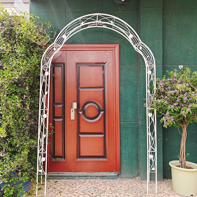 Metal Garden Arch 98.4" H Garden Arbor Trellis for Outdoor Climbing Plants Support Rose Lawn Tall Large Scale Event Arch(L, Cream White)