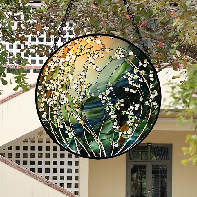 Stained Glass Suncatcher, Yellow Green Gradient Flower Sun Catcher Plants Stain Glass Window Hanging Decoration Mother's Day Birthday Gifts for Women Men Mom and Nana 9.8 in