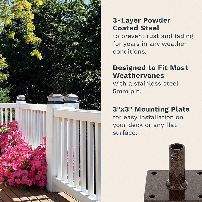 EZ Vane Weathervane Deck Mount — Antique Copper Finish, Handcrafted in USA, Steel with Durable Triple Powder Coating