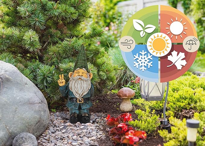 NAT & JULES Peace Gnome Colorful Finish 12 inch Resin Stone Garden Statue