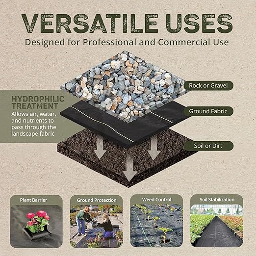 Dewitt Pro-5 Weed-Barrier Woven Landscape Fabric, 5 oz, Black, 3' x 250' - Heavy-Duty Growth Control, Water & Nutrient Permeable Ground Cover for Gardens, Pathways & Commercial Landscaping
