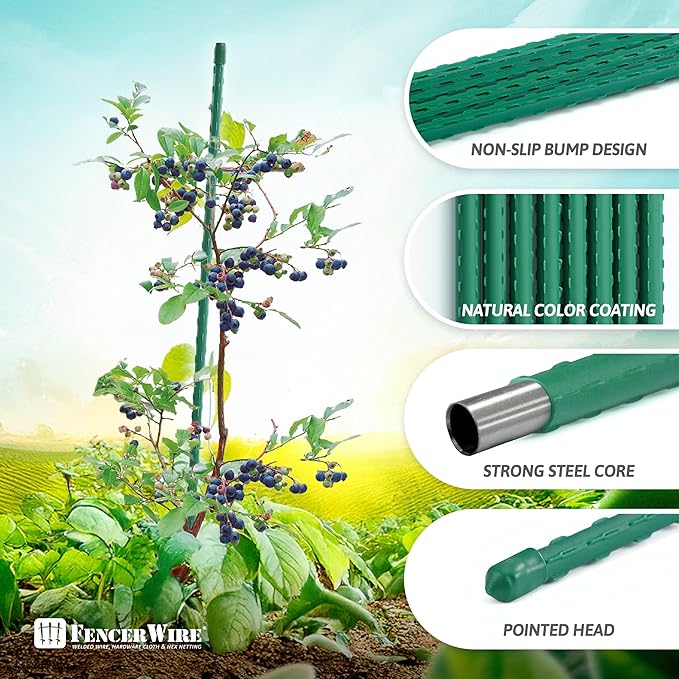 Fencer Wire 25 Pack of 4ft / 48 Inch Durable Metal Plant Supports Garden Stakes, Plant Stakes, Garden Poles for Outdoor & Indoor, Plant Support and Sticks for Tomato, Potted Plants, Beans, Cucumbers