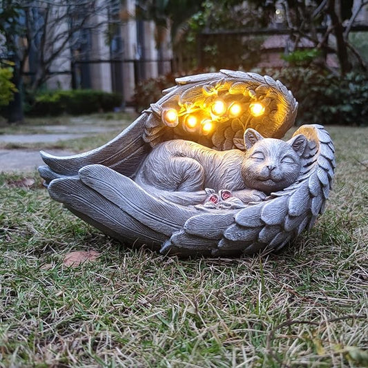 Solar Cat Garden Statue Decor for Outside, Cat Lover Gifts with Wings and 7 LED Lights for Outdoor,Sol Garden and Patio Decor for Yard, Unique Birthday House Warming Gifts for Mom