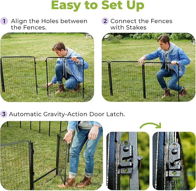 SunsGrove Garden Fence with Gate, 24 in(H) x 11.1 ft(L) 6 Panels Heavy Duty Metal Animal Barrier Fence for Yard, Suitable for Indoor or Outdoor Dog Pet Fence, Garden Fence Border, Black