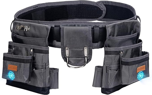 Magnetic Tool Belt with Air-Mesh Padded,22 Pockets Heavy Duty Tool Belts for Men/Construction/Carpenter/DIY'er/Electrician.Double layer thickened polyester fiber with waterproof coating.