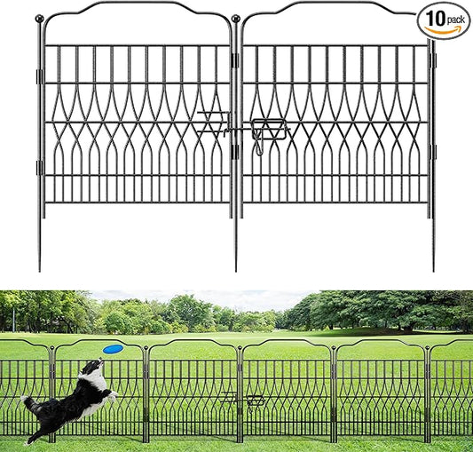 Bepatio 10 Panels Garden Fence Border with Latch, 24in (H) x 20ft (L) Dog Fence Outdoor for Yard, Arc Metal Fencing Panels, Animal Barrier Fencing for Outdoor, Patio, Flower Bed