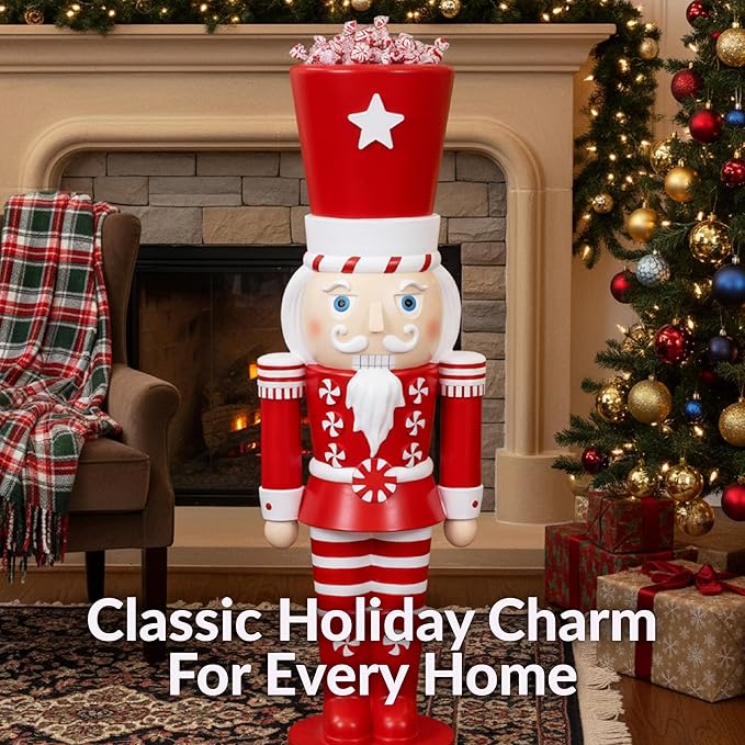 Sunnydaze 3ft Alfonso The Noble Nutcracker Christmas Decoration - Polyresin Indoor or Outdoor Nutcracker Statue with Candy Cane Design