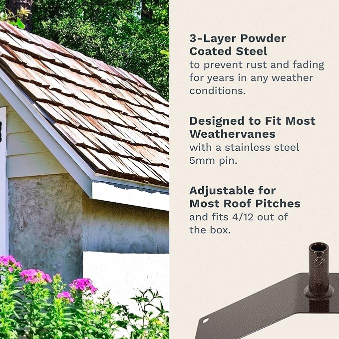 EZ Vane Weathervane Roof Mount — Antique Copper Finish, Handcrafted in USA, Steel with Durable Triple Powder Coating