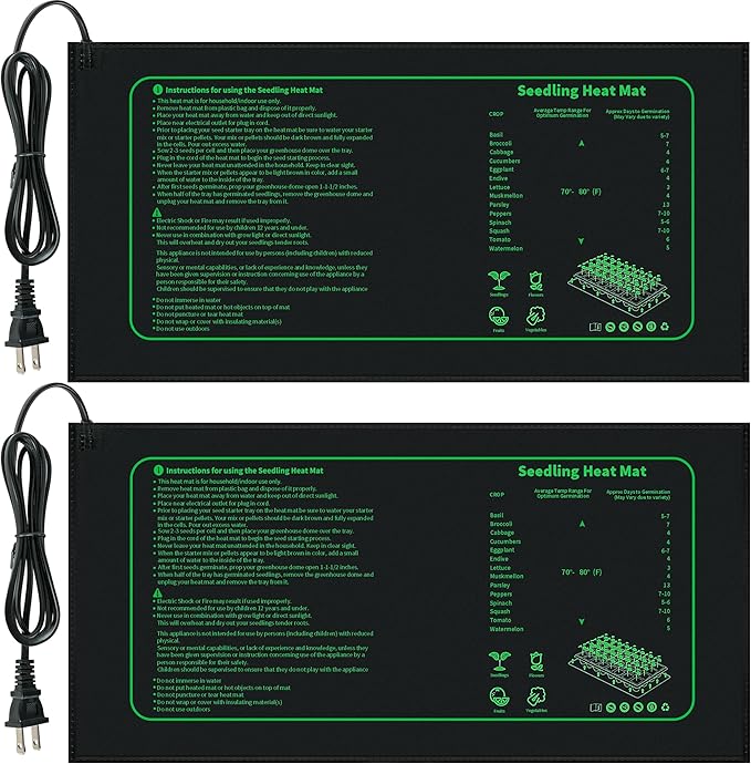 Seedling Heat Mat for Seed Starting,10" x 20.75" Waterproof Heating Pad for Indoor Plants Germination (Black 2 Pack)